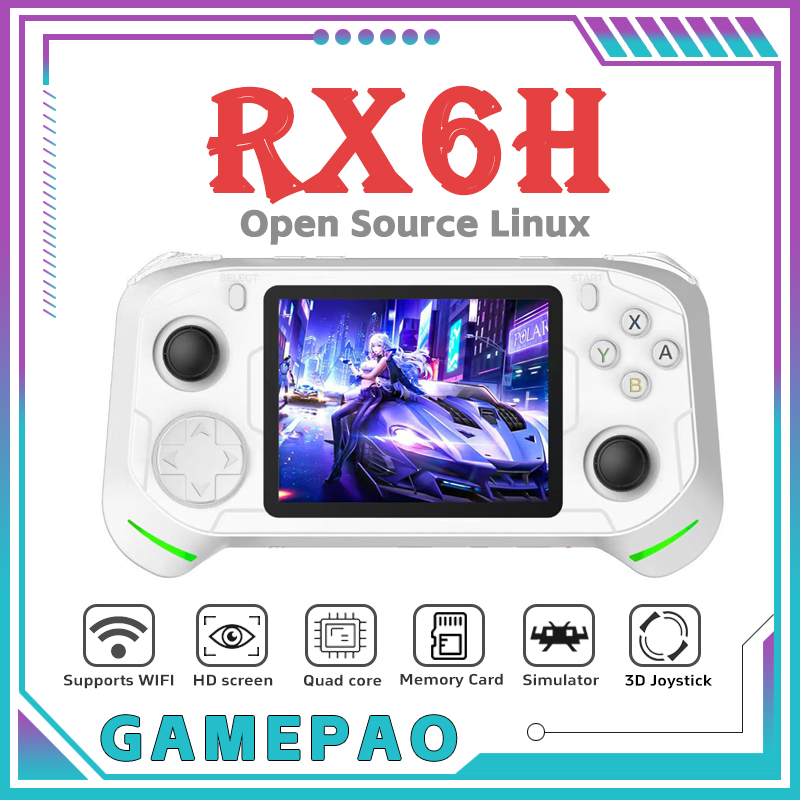 Retro Gaming Laptop - オープンソースRX6HレトロハンドヘルドビデオゲームコンソールLinuxシステム3.5インチIPSスクリーンポータブルポケットビデオプレーヤー64GBゲーム