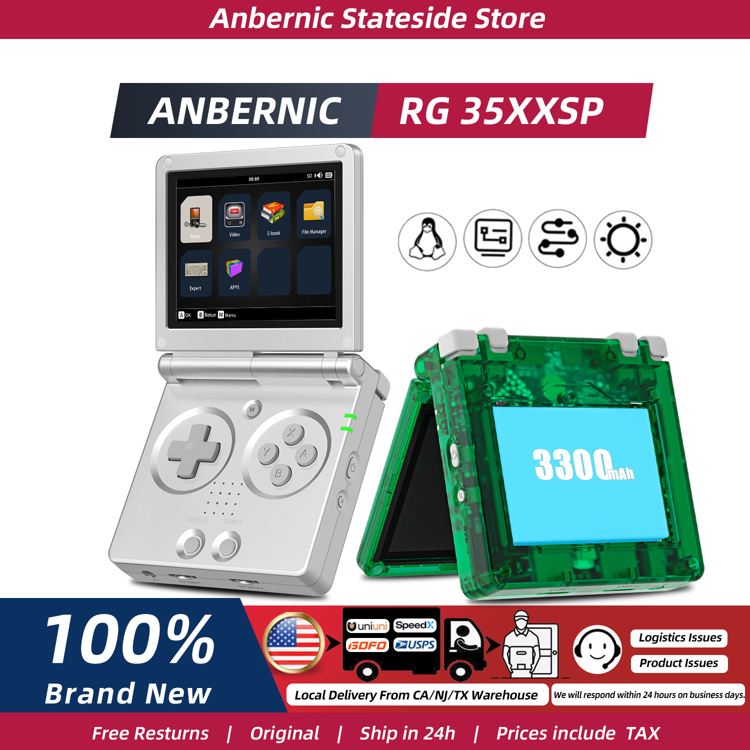 Retro Gaming Years - ANBERNIC RG35XXSP FILP 3.5インチIPSスクリーンレトロゲーム機 64GB内蔵TFカード 3300mAhバッテリー