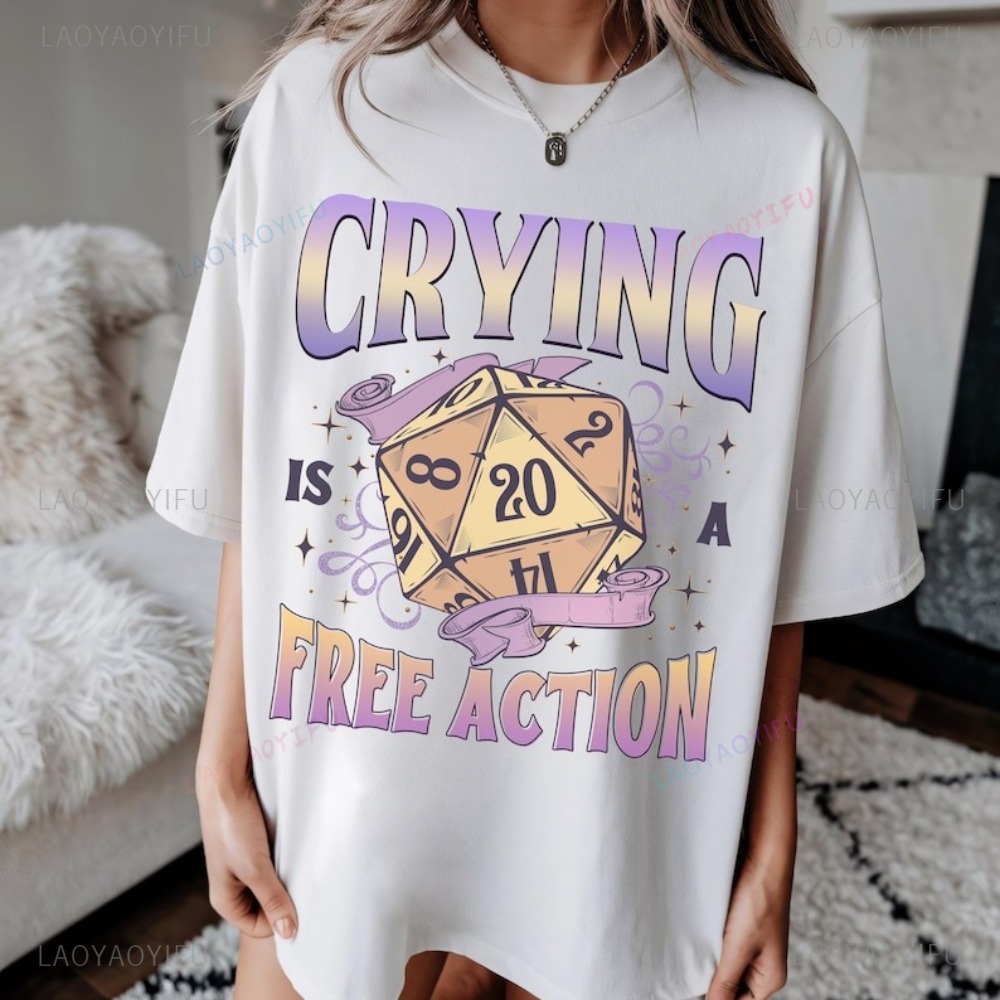 面白い DnD 泣き声はフリーアクション D20 ダイス T - Retro Gaming T Shirt のレビューと価格