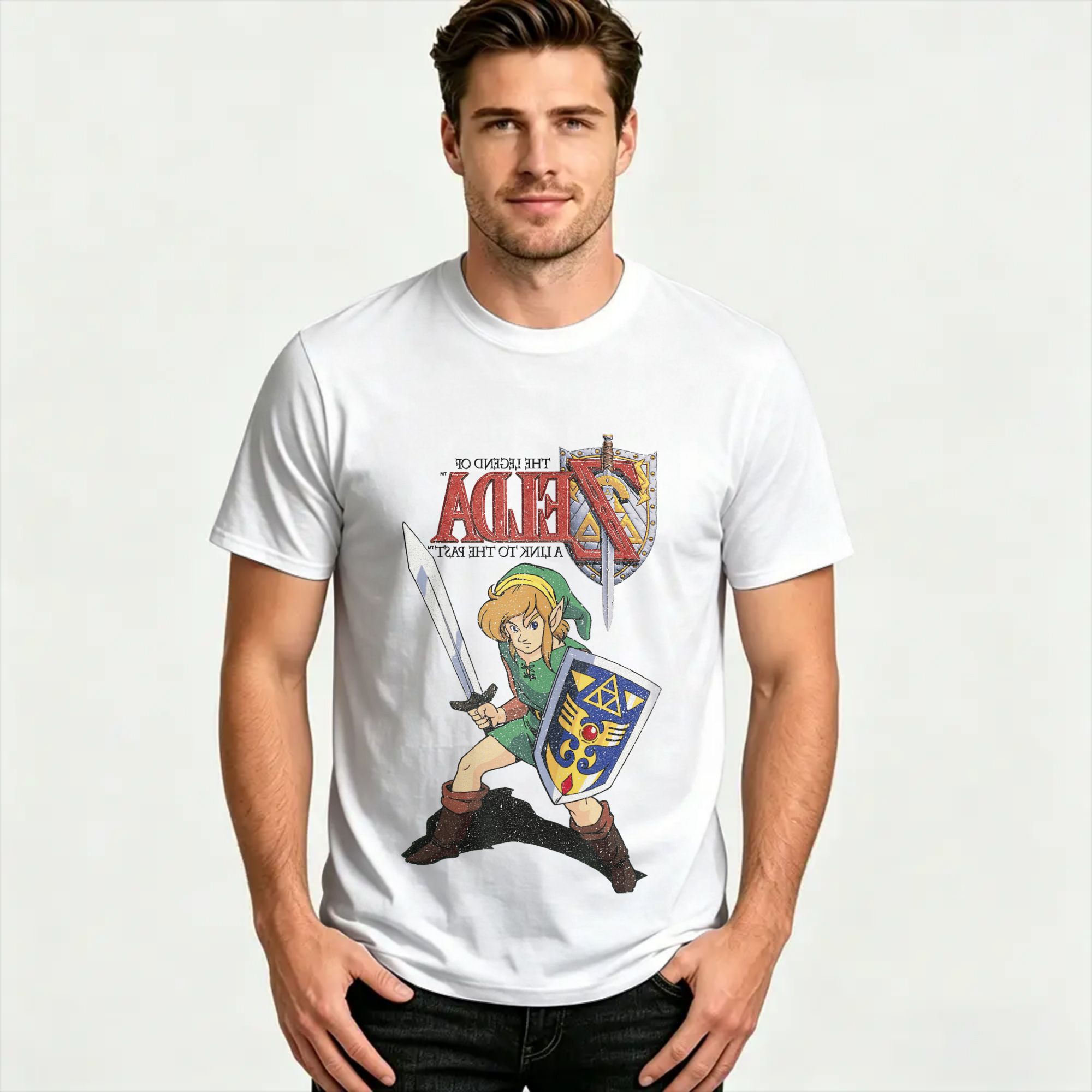 ゼルダの伝説グレー漫画 Tシャツ夏のファッション Tシャツ綿 - Retro Gaming Zelda のレビューと価格